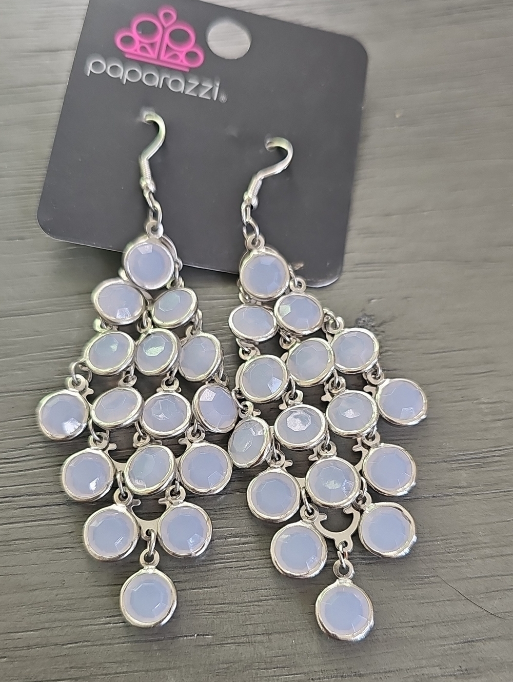 Paparazzi Silver-Tone White Cascade Earrings